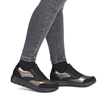 Remonte Low Wedge Laced Side Zip Shoe - Black Bronze Combi